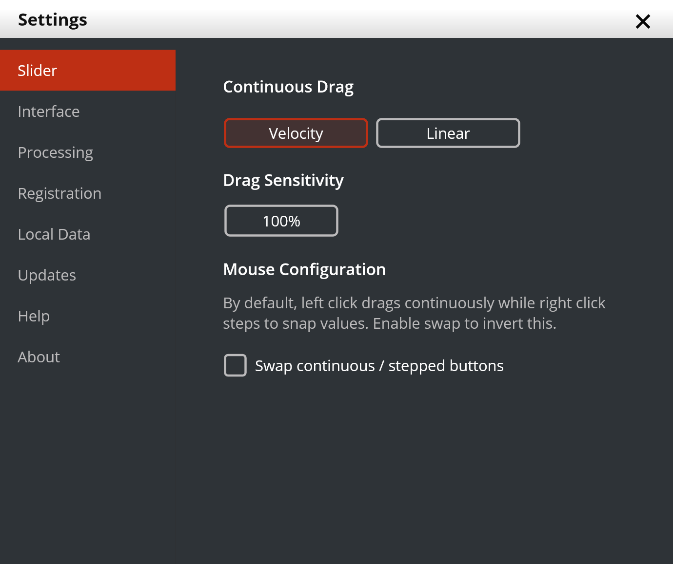Settings dialog