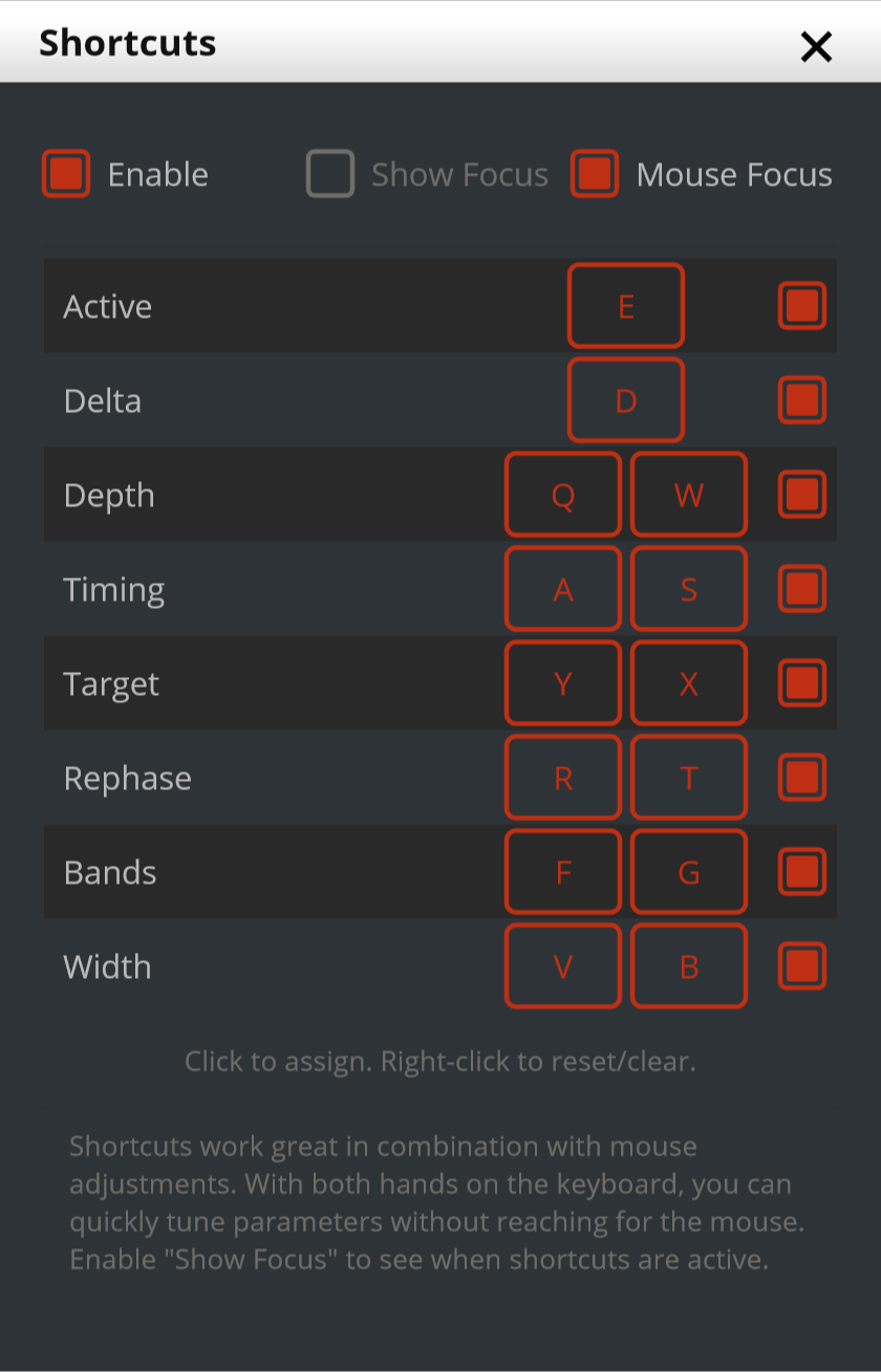 Shortcuts dialog