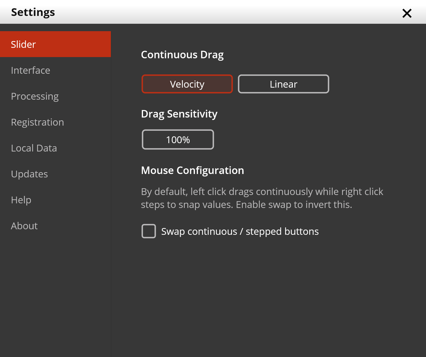 Settings dialog