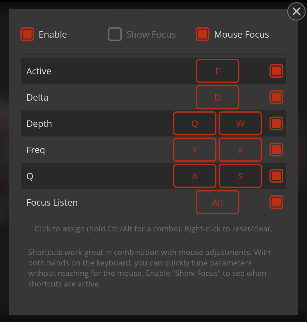 Shortcuts dialog