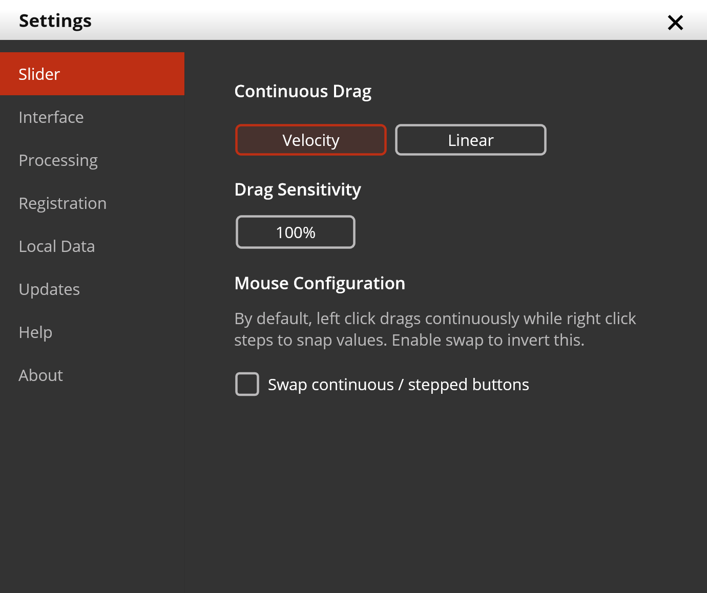 Settings dialog