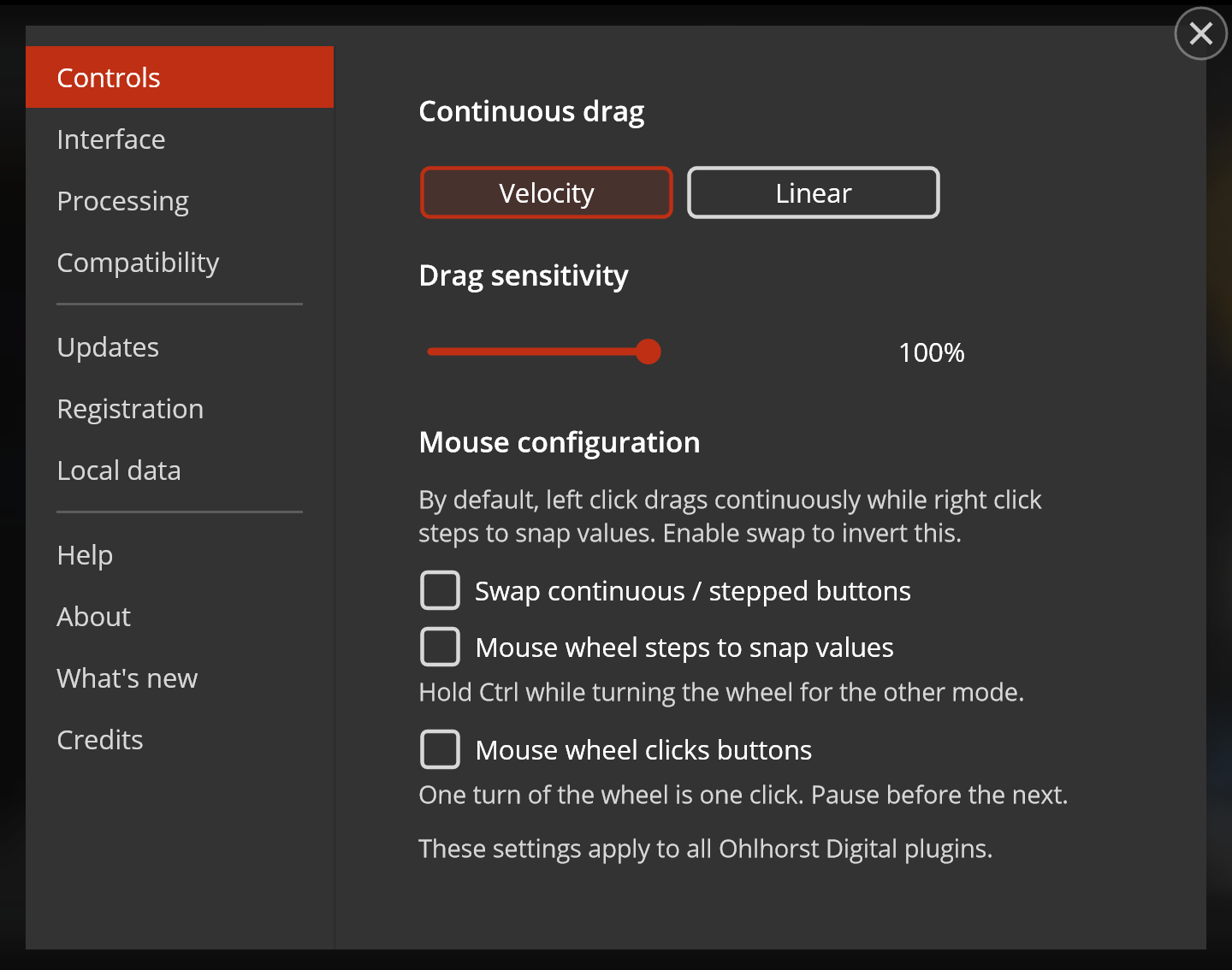 Settings dialog