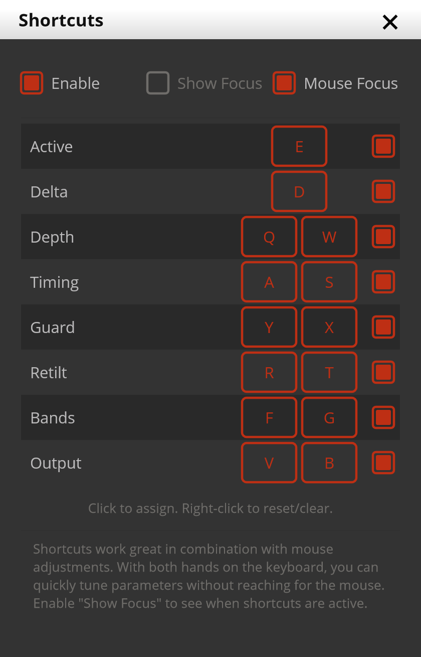 Shortcuts dialog