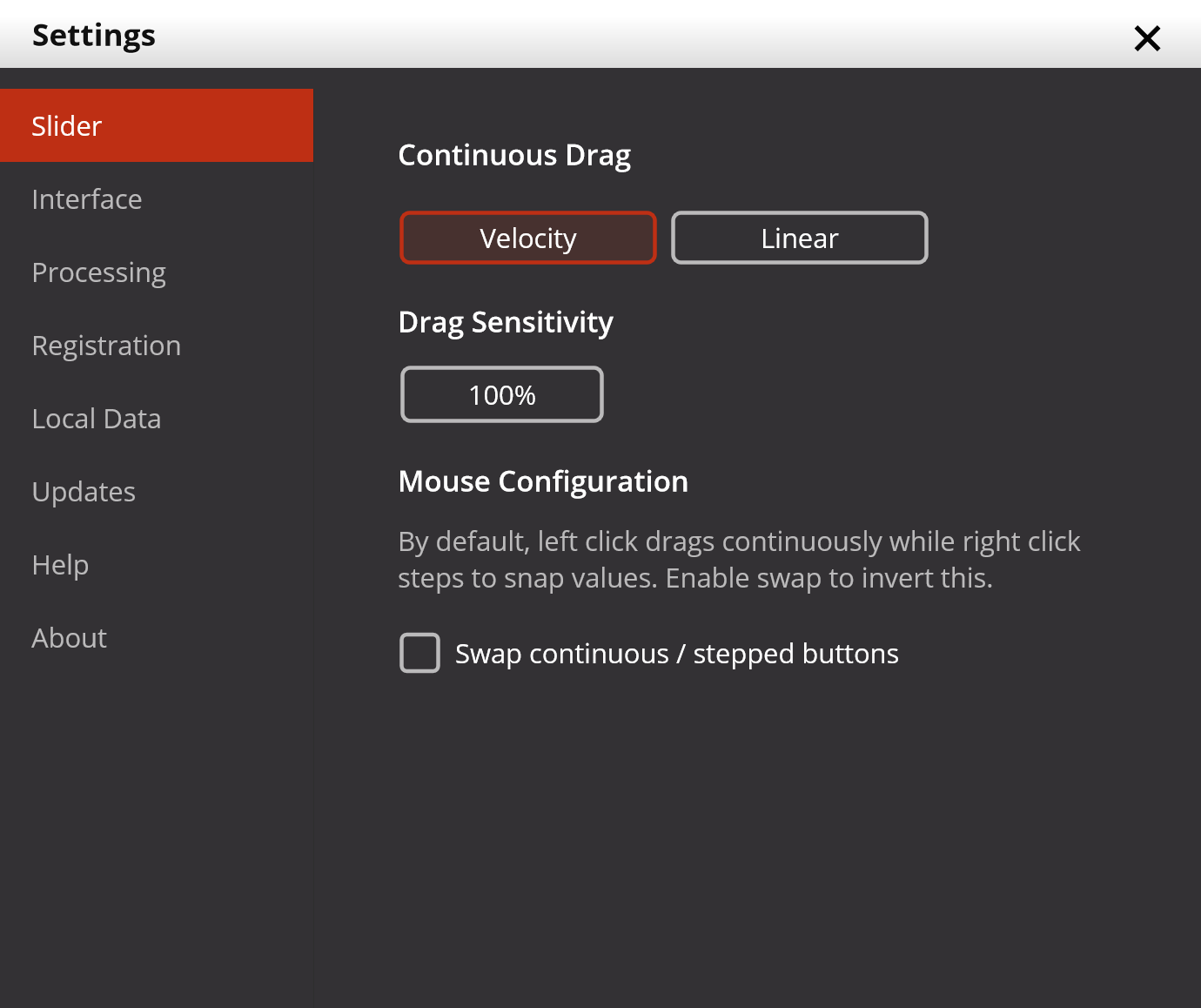 Settings dialog