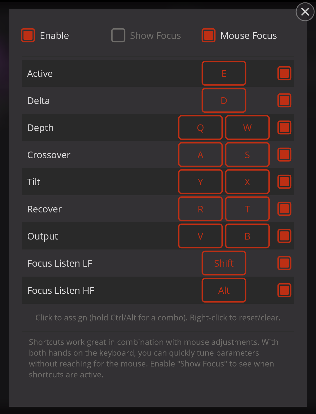 Shortcuts dialog