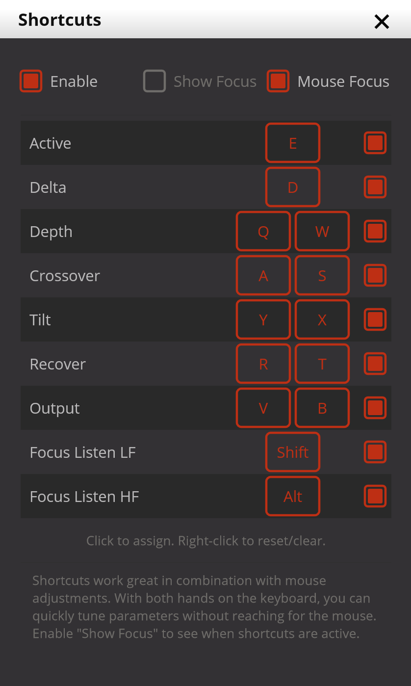 Shortcuts dialog